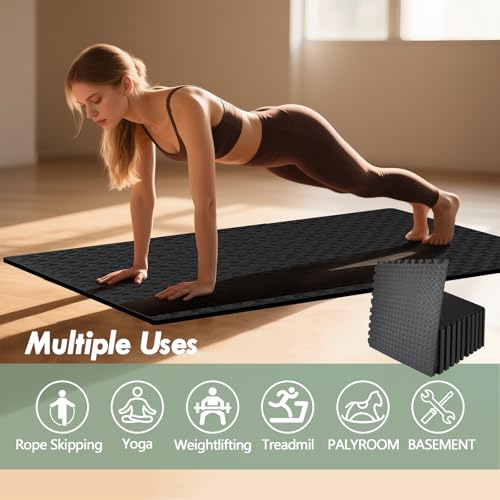 48 Sq Ft Interlocking Gym Mats, EVA Foam Puzzle Exercise Tiles for Home Gym, Yoga, Kids Playroom, Non-Slip Floor Protection (12 Tiles) - size: 48 Sq Ft