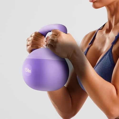 DlandHome Kettlebell Weights Strength Training Kettlebell-Great for Full Body Workout and Strength Training,Easy Grip Handle,PVC Filled with Iron Sand - color: Purple-15lbs