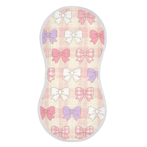 Pastel Bows Pattern Muslin Burp Cloths 4 Pack - Extra Large 22"x11", 4-Layer Soft Absorbent Cotton, Waterproof Backing, Baby Drool Rags for Newborn