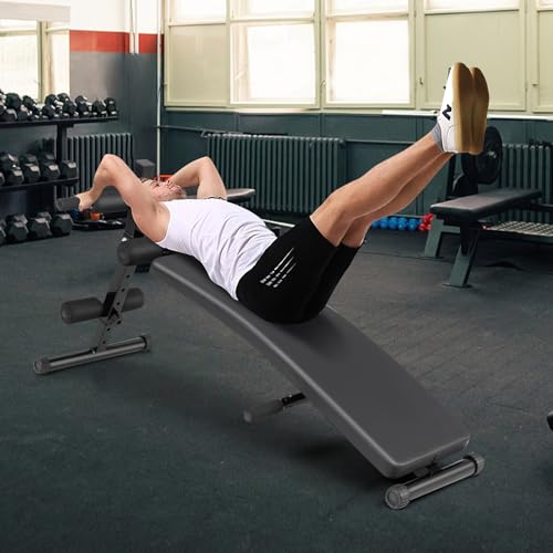 Goplus Adjustable Sit Up Bench for AB Exercise, Foldable Curved Slant Bench with High Density Foam Cushioned Seat for Strength Training, Incline Decline Workout Equipment for Home Gym, Black