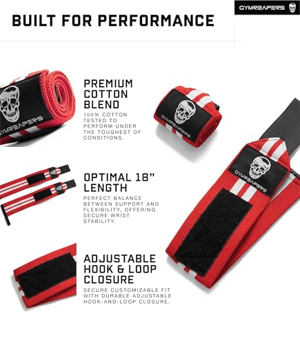 Gymreapers Weightlifting Wrist Wraps (IPF Approved) Professional Quality Wrist Support with Heavy Duty Thumb Loop - Best Wrap for Powerlifting Competition, Strength Training, Bodybuilding - color: Red/White
