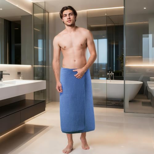 POLYTE 380 GSM Poly Blend Microfiber Quick Dry Waffle Bath Towel, 30x60 in - color: Blue