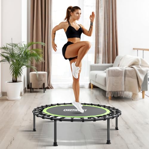 ONETWOFIT Mini Rebounder Trampoline for Adults with Bar, Adjustable Handle - color: Green