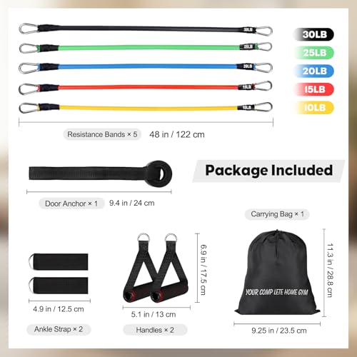 Resistance Bands Set, Himaly Exercise Bands Strength Training Fitness Bands Workout Elastic Bands with Legs Ankle Straps, Door Anchor, Handles & Carry Bag for Home Outdoor Workouts
