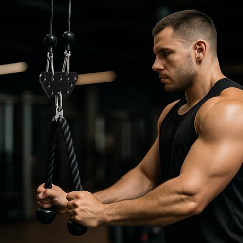 Multi-Grip LAT Pull Down Bar Hardened Powder-Coated Finish, 360° Rotating Stainless Steel Adapter, Neutral & Wide Grip Spreader Bar for Pulley System Gym & Cable Machines - color: BLACK-6in