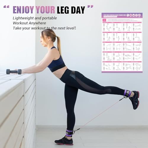 Ankle Resistance Bands with Cuffs, Leg Exercise Equipment with Poster - color: Purple