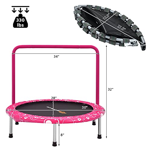 Goplus 36” Foldable Mini Trampoline for Kids, Toddler Trampoline with Full Covered Handle and Safety Pad, Portable Fitness Rebounder for Indoor Outdoor, Max Load 330 LBS