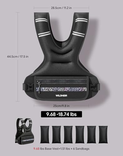 Adjustable Weighted Vest 10-20lb, Weight Vest for Women Men Walking Running Workout with 6 Removable Sandbags, Reflective Strip, Large Pocket for Gym