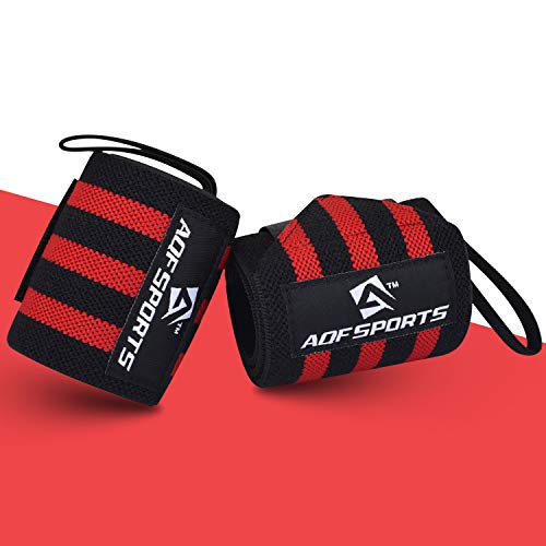 AQF Wrist Wraps for Weightlifting & Powerlifting, 18" USPA Approved (Pair) - color: Red & Black