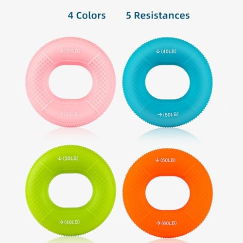 Grip Strength Trainer,Silicone Hand Grip Strengthener Ring,Finger Grip Workout - Double Force Grip Rings for Rock Climbing, Athletes & Stress Relief, (20-60lbs) 5 Resistance Levels(4 PCS)