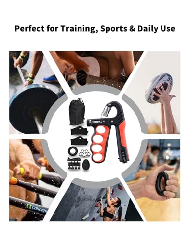 Hand Grip Strengthener & Hand Gripper, ProGrip Strength Trainer with Adjustable Resistance 11-220 LBS, Forearm Strengthener Kit for Home Gym, Rehab & Recovery Training