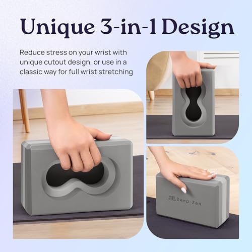 Deep-Zen® Yoga Blocks Wrist Support; Yoga Blocks 2 Pack with Knee Pads and Strap to Put Less Weight on Wrists; Durable, Versatile Yoga Brick Exercise Block Set, Blocks Yoga - color: Grey