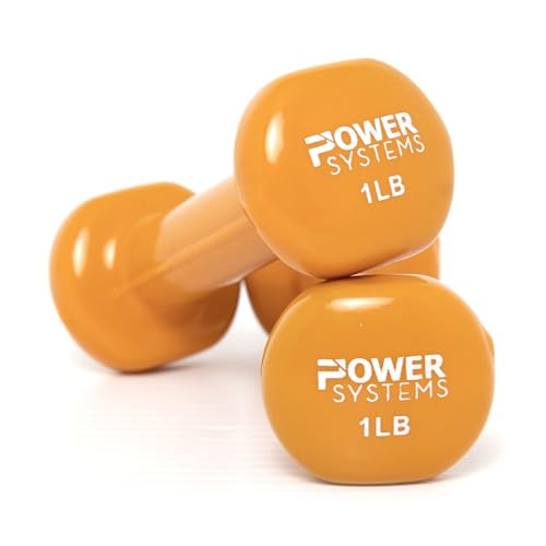 Power Systems Deluxe Vinyl Coated Dumbbells – Color-Coded, Non-Slip Grip Hand Weights, Multiple Weight Options, Sold in Pairs - style: 1lbs
