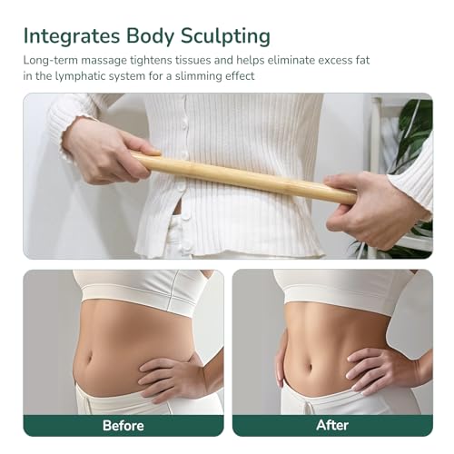2 PCS Solid Bamboo Massage Stick Set for Body Shaping, Roller Stick, Guasha Sticks, Warm Therapy Tools for Muscle Relaxation