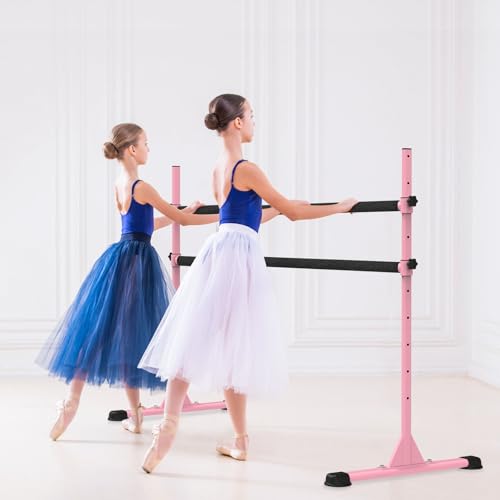 Dolibest Freestanding Ballet Bar, Height Adjustable Ballet Bar, Heavy Duty Dance Bar, with Non-Slip Rubber Pads, Enhanced Stability, Dance/Yoga/Fitness Stretching Bar, Ideal for Kids and Adults - color: Pink- 5ft Steel Cross Bar+ Black Cloth Cover