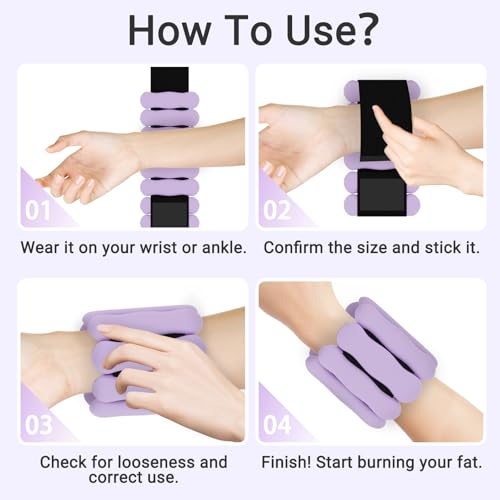 Ankle Weights Wrist Weight for Women Men, Set of 2, 1 lb/2 lb Each - color: Purple, size: 1lb each weight (2lbs Pair)