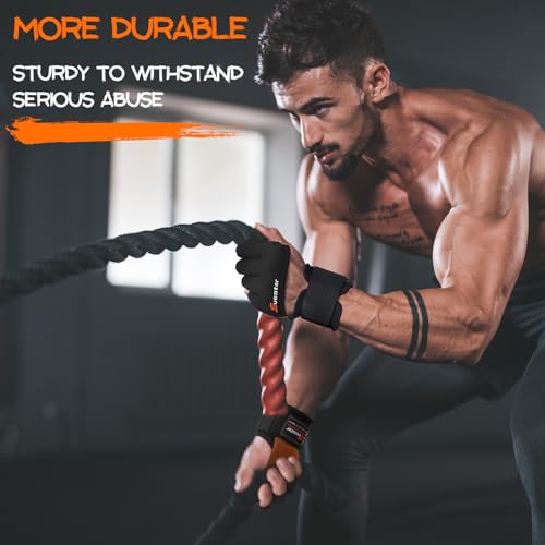 Workout Gloves, Heavy Duty Cowhide Padded Weight Lifting Gloves with Wrist Support, Full Palm Protection & Silicone Grips Gym for Weightlifting, Deadlifts, Exercise