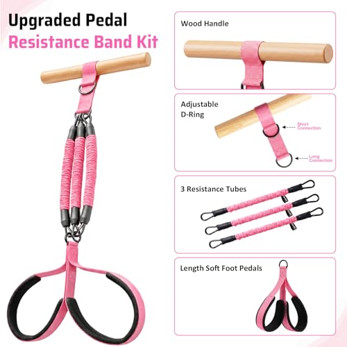 Pedal Resistance Bands with Handles for Women & Men - color: Pink
