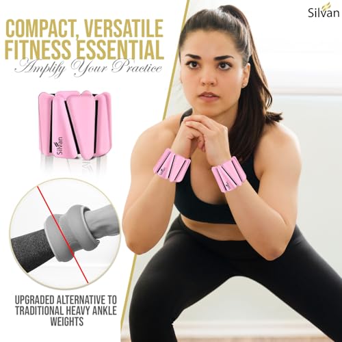 Adjustable Wrist & Ankle Weights for Women & Men, 2 Pieces, 1 lb Each (2 lbs Total), Weighted Bangles for Walking, Running, Yoga, Pilates, Barre, Cardio & Home Workouts