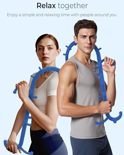 Back and Neck Massager for Pain Relief Deep Tissue, Upgraded Full Body Trigger Point Cane Massage Tools, Massage Stick Pressure Point Hook, Muscle Knot Remover Tool (Blue)