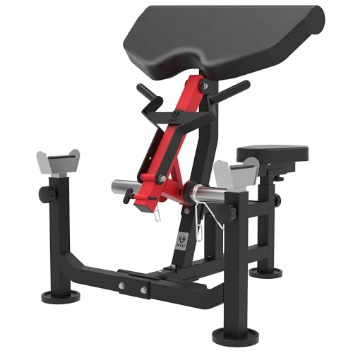 HVO Preacher Curl Bench & Bicep Curl Machine, Adjustable Arm Equipment - color: Red