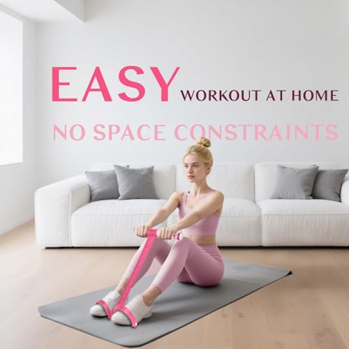 Foot Pedal Resistance Band with Handle Multifunction Tension Rope for Women Exercise Fitness Workout Stirrup Puller - color: Pink