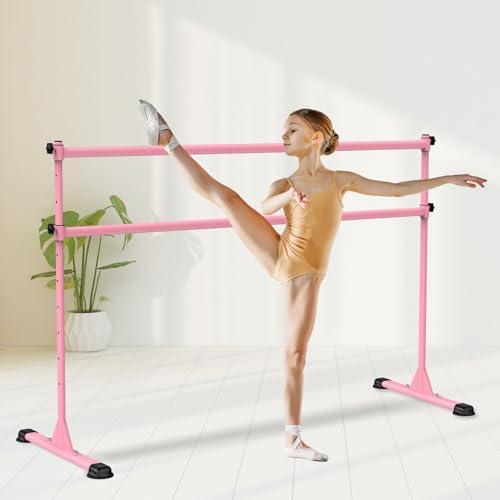Freestanding Height Adjustable Ballet Barre - color: 6ft (Steel Crossbar, Pink)