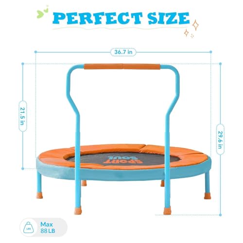 SPORTSOUL Mini Trampoline for Kids 3-6 with Super Safe Foam Handle Bar - color: Orange & Sky Blue