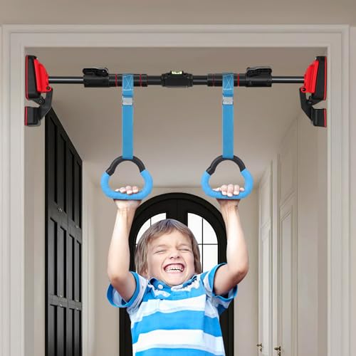 Gymnastic Rings Set 1 Pair with Adjustable Straps Blue Cartoon Design 1 Meter Length for ’s Strength and Agility Training Indoor Fitness Equipment