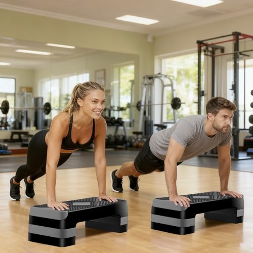 F2C 26.5 Inches Step Aerobics Stepper Platform with 3 Risers, Home Gym Workout Equipment, Fitness Exercise Equipment, Exercise Workout Stepper - color: Grey
