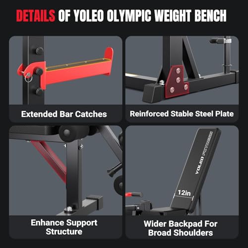 YOLEO 880-1980Lbs Standard/Olympic Weight Bench with Rack, Foldable Bench Press Set Home Gym Strength Series for Beginner/immediate/Advanced Fullbody Workout