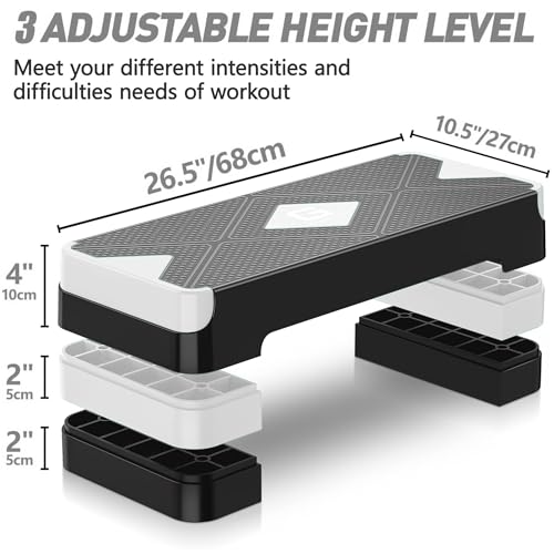 GYMMAGE Aerobic Exercise Step, Adjustable Height, - color: White