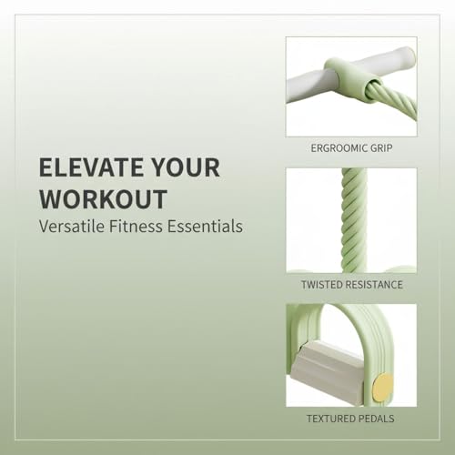 Foot Pedal Resistance Band, 6 Tube Sit Up Exercise Equipment with Handle for Women, Abdominal/Waist/Arm/Leg Workout, Home Gym Yoga Slimming Training, Green