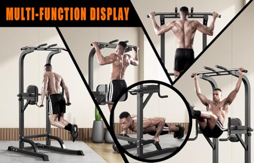Power Tower Pull Up Bar and Dip Station, Multi-Function Home Gym, Strength Training Fitness Equipment, Height Adjustable - color: Black-02