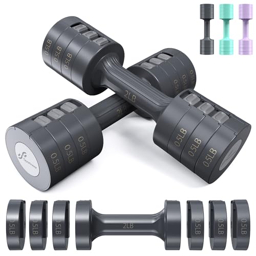 Sportneer Adjustable Dumbbells Hand Weights Set: 5 lb Dumbbell Set of 2 Each 2lb 3lb 4lb 5lb Free Weights Fast Adjust Weight 4 In 1 Weights Dumbbells Set for Women Men Home Gym Exercise Training - color: Carbon Black