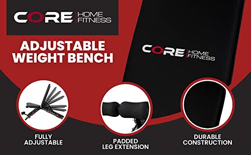 Adjustable Weight Bench By Core Home Fitness, Foldable Adjustable Bench for Full Body Workout, Incline/Decline/Flat Benchs FAB100