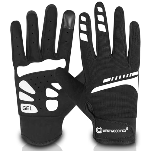 WESTWOOD FOX Cycling Gloves for Men Women, Full Finger, Anti-Slip Touchscreen Breathable Mountain Bike Gloves for MTB Riding, BMX, ATV,Road Racing,Bicycle.Climbing and Outdoor Sports