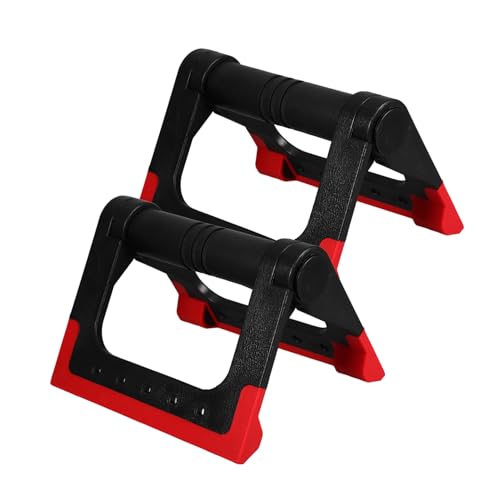 FRCOLOR Push-up Rack Bars for Men and Women, Rotating Push-up Stand with Non-slip Base, Red Metal Push-up Bracket Pair for Home Fitness Strength Training Equipment