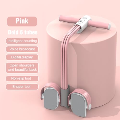 Abdominal Trainer, Sit-Up Training Equipment, 6 Tubes Fitness Elastic Pull Rope, Tension Rope Pull Up Pilate Foot Pedal Resistance Band Workout Tool Ab Shaper - color: Pink