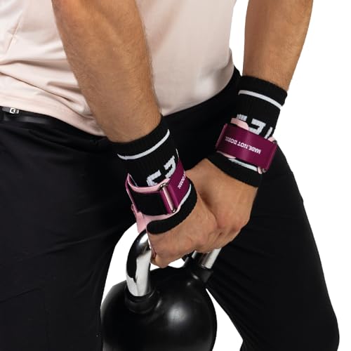 Velites - Official Crossfit® Games Quad Ultra Grips - No Chalk and Smooth Bars - Wristbands and Carry Bag Included - Pull-ups, Muscle-ups and Toes to bar - color: Pink, size: Large