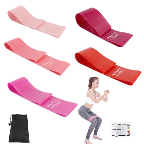Resistance Loop Exercise Bands with Instruction Guide and Carry Bag, Set of 5