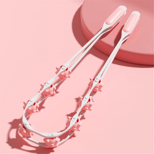 Manual Back Massage Roller Rope, Handheld Massage Ball Roller Anti Cellulite Massage Roller, Fascia Roller Manual Massage Strap for Back Neck Shoulder Waist Leg Muscle Exercise Massage Roller (Pink) - color: Pink