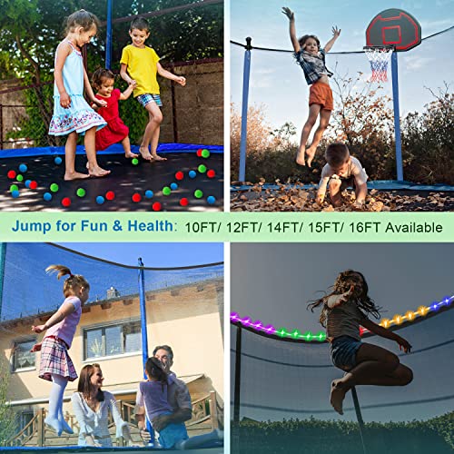 1500LBS 6 8 10 12 14 15 16 FT Trampoline for Kids and Adults with Sprinkler, Lights, Bluetooth Speaker, Water Balls, 16 Socks, Outdoor Recreational Trampolines with Enclosure Net - color: Round 16FT - Green