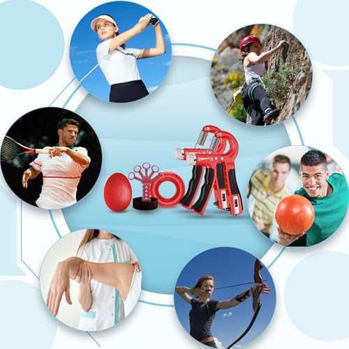 Grip Strength Trainer(5 Pack) with Finger Exerciser, Hand Grip Strengthener, Finger Stretcher,Grip Ring & Stress Relief Ball for Muscle Building and Injury Recover with Carry Bag - color: RED