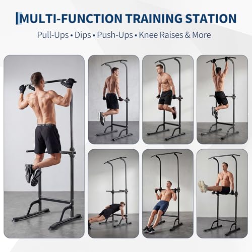Pull Up Dip Station – Adjustable Power Tower with 10 Levels, 330LBS Capacity, Heavy Duty Steel Frame, Home Gym Strength Training