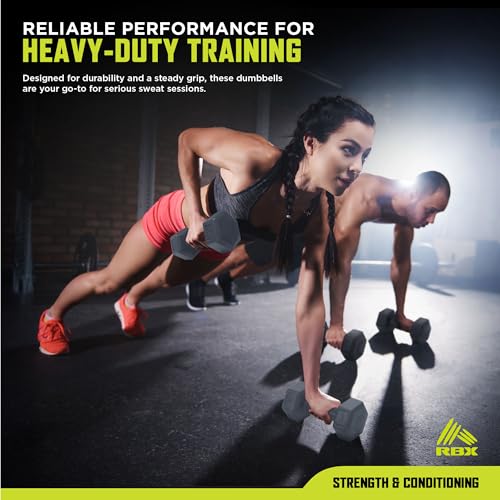 RBX Vinyl Coated Hand Weight Dumbbell Set - Hex Shaped, Roll Free for Body Building/Sculpting/Strength Training Exercise, (Set of 2) - color: Grey, size: 2lb
