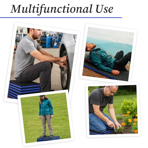 Foldable EVA Mat with Carrying Handle, 2.5cm Thick Foam Cushion Kneeling Pad High Density Water Resistant Anti Slip Knee Mat for Workout Exercise Mechanic Garages Picnics Gardening Camping Gym - color: Blue Border