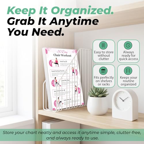 Chair Yoga Chart for Seniors & Beginners - Set of 6 Laminated Workout Posters - Gentle Seated Exercises for Stiffness, Joint Pain & Stress Relief - Easy to Follow 30-Day Challanges Home Workout Guide