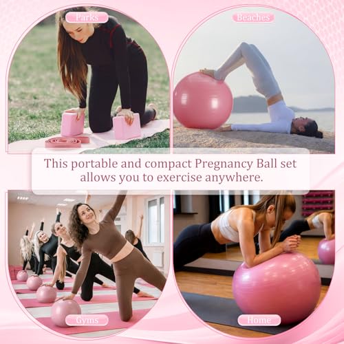 6-in-1 Yoga Balls and Yoga Block Set with Strap Foot Pump, Exercise Pregnancy Balls for Birthing, Pilates Kit Fitness Physical Therapy Home Gym Workout Equipment - color: Pink