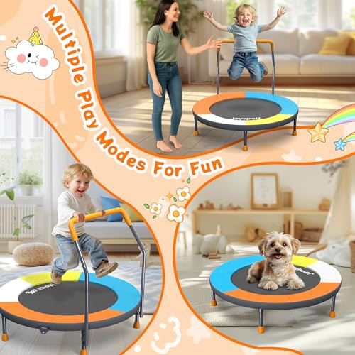 Premium 3FT Foldable Toddler Trampoline for Kids Ages 1-6, 36 Inch ASTM Certified Mini Trampoline with Adjustable Handle, 100 lbs Capacity, Quiet Elastic Bands, Safe for Indoor Outdoor Use